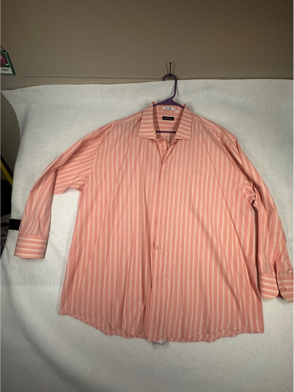 Alexiano Men's LS Button-Up Shirt Peach Striped Size 19 (36-37) Cotton Blend
